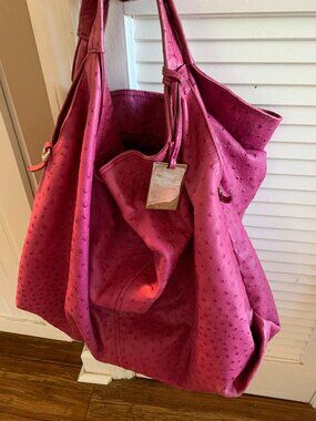 FURLA OSTRICH PINK LEATHER HOBO BAG